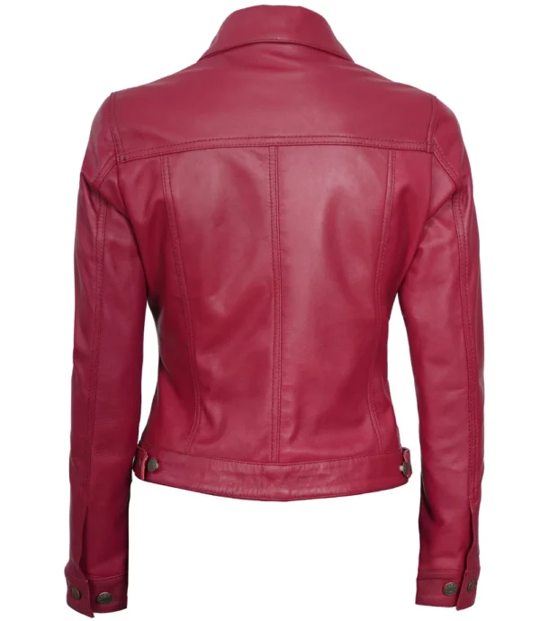 Fernando Womens Pink Leather Trucker Jacket - Image 2