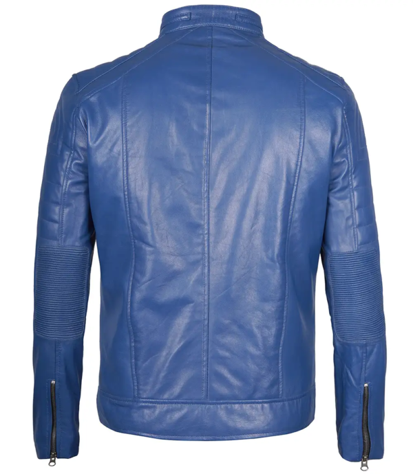 Austin Men Cafe Racer Blue Real Leather Jacket - Image 2