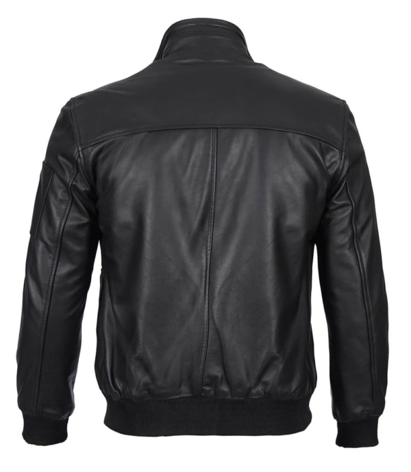 Black Premium Cowhide Leather Bomber Jacket Mens - Image 2