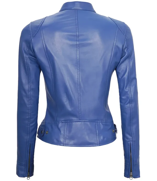 Cafe Racer Women's Blue Leather Jacket - Image 2