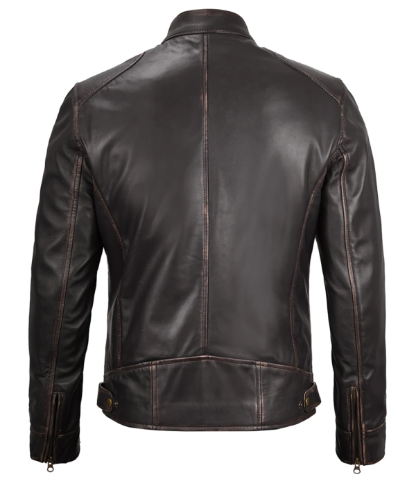 Dodge Men's Rub-Off Dark Brown Cafe Racer Leather Jacket - Image 2