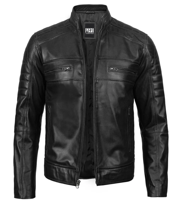 Black Cafe Racer Real Leather Motorcycle Jacket