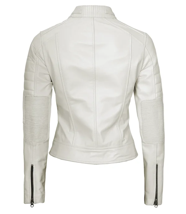 Austin Women's Off White Cafe Racer Biker Real Leather Jacket - Image 2