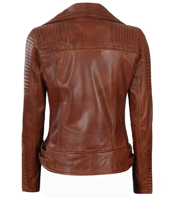 Bari Womens Cognac Brown Asymmetrical Leather Moto Jacket - Image 2