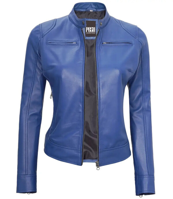 Cafe Racer Women's Blue Leather Jacket