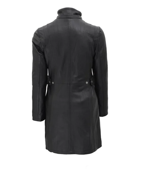 Black Leather Hooded Shearling Coat For Women - Image 2