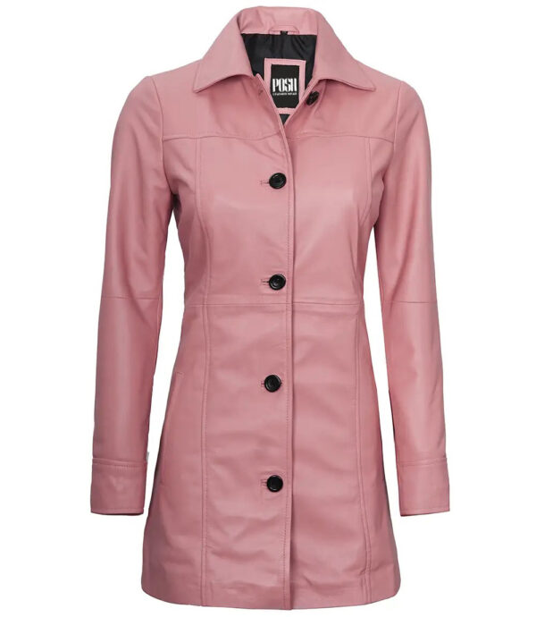 Kandis Womens Pink Real Leather Car Coat