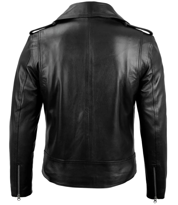 Men's Black Belted Moto Leather Jacket - Biker Style - Image 2