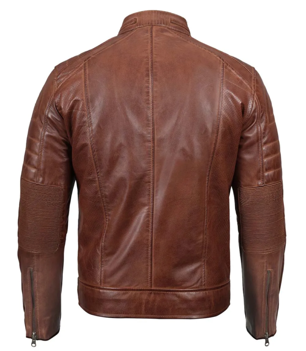 Austin Men Premuim Cafe Racer Cognac Leather Jacket - Image 2