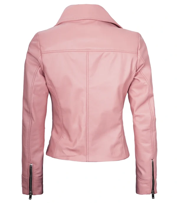 Ninfa Women Moto Style Real Leather Pink Jacket - Image 2