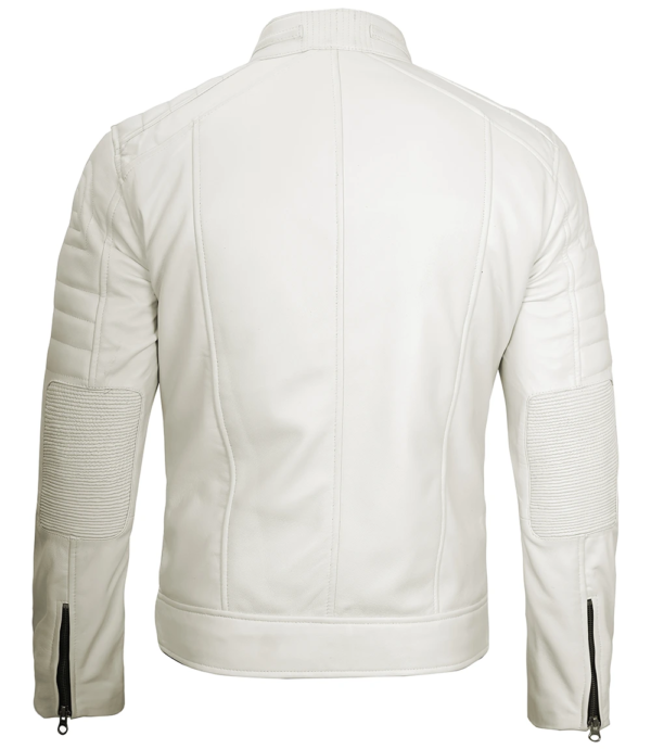 Austin Men Cafe Racer Off White Real Leather Jacket - Image 2