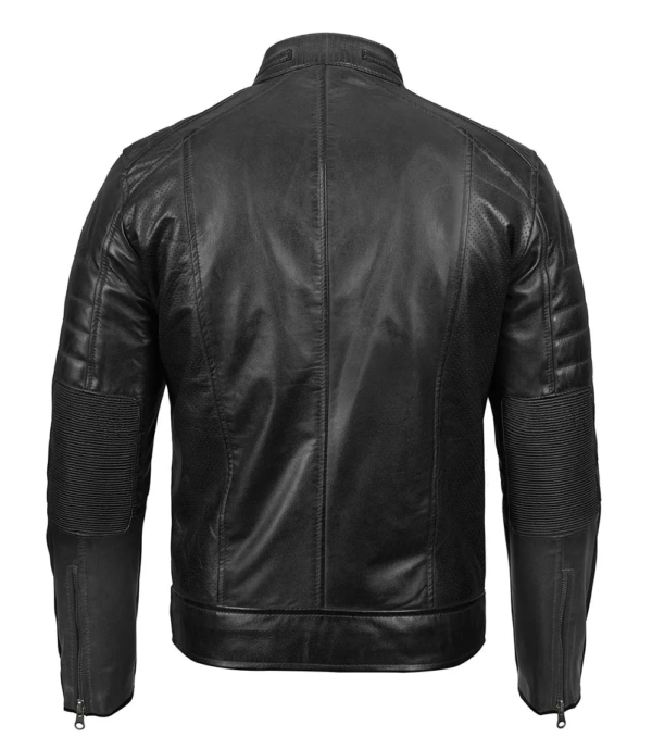 Black Cafe Racer Real Leather Motorcycle Jacket - Image 2