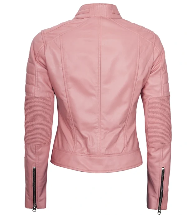 Austin Women's Pink Cafe Racer Real Leather Jacket - Image 2