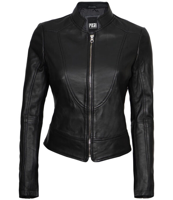 Womens Black Cafe Racer Leather Jacket